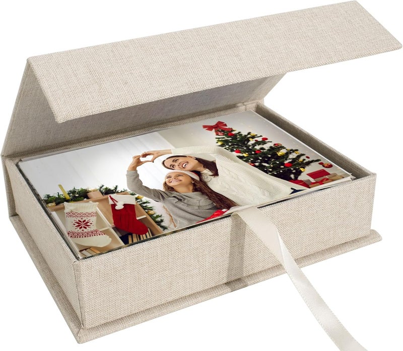 Hiwhy Photo Storage Box 4x6, Linen Photo Box, Memory Box Perfect to Store Your Photo, Pictures, Certificates, Scrapbooking Supplies, Keepsakes and Jewelry Beige - Image 1